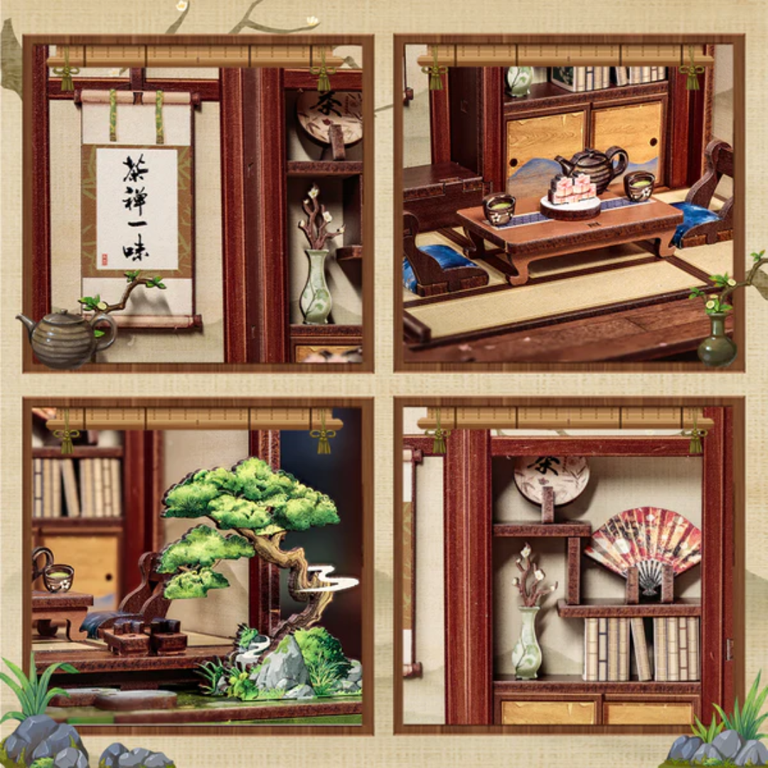 Przesuwne papierowe drzwi – Japońska Herbaciarnia Kirishima Cha-an – DIY Book Nook Puzzle 3D | CuteBee