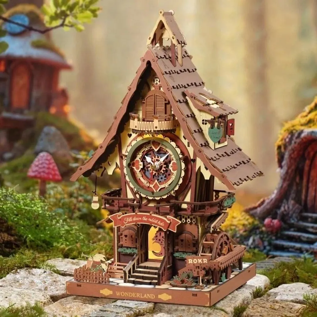 Drewniany Zestaw Puzzle 3D - Zegar Cuckoo Clock (wersja II)| ROKR