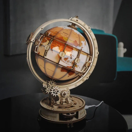 Świecący Globus z Lupą – Puzzle 3D ROKR, lampka LED (180 el.)