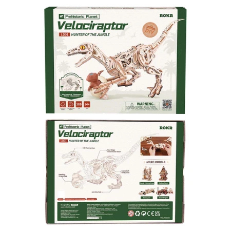 Drewniany Zestaw Puzzle 3D - Welociraptor | Rokr prezent drewniana układanka