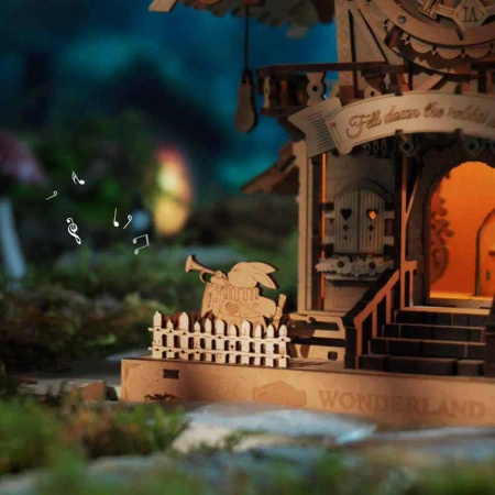 Zegar z Kukułką „Alicja” – Puzzle 3D ROKR, naturalne drewno