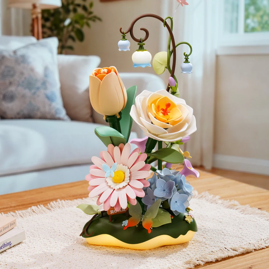 Garden Ramble – Puzzle 3D ROKR, bukiet kwiatów z LED (206 el.)