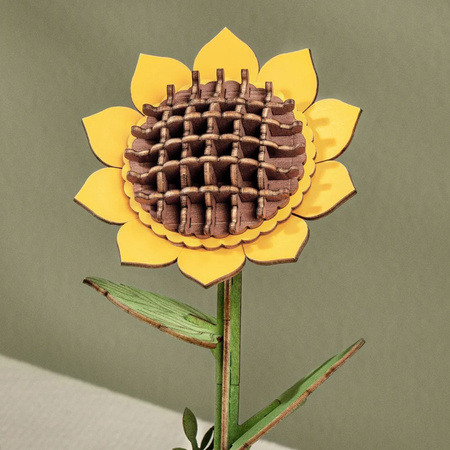 Słonecznika – Puzzle 3D Rowood, drewniany kwiat DIY Rolife