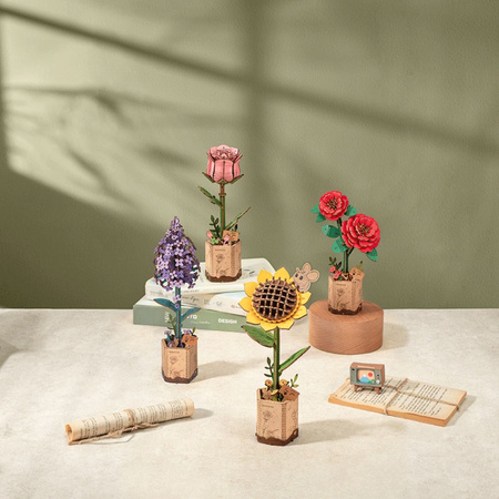 Słonecznika – Puzzle 3D Rowood, drewniany kwiat DIY Rolife