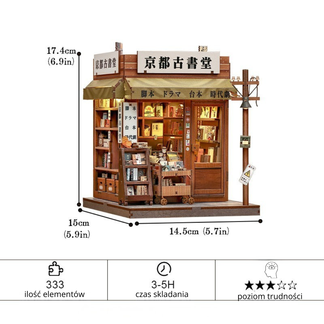 Antique Bookery of Kyoto – DIY Book Nook CuteBee | Puzzle 3D Prezent – wymiary modelu