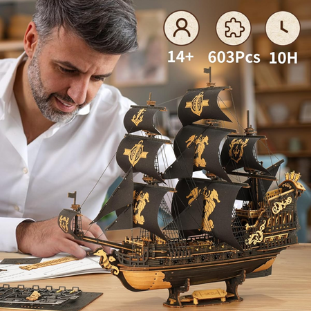 Drewniany Zestaw Puzzle 3D - Statek Piracki
