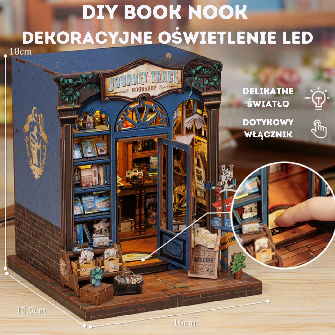 Księgarnia Podróżnicza Cutebee DIY Book Nook – Puzzle 3D Prezent – wymiary modelu
