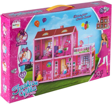 Domek dla lalek  Villa lalka mebelki zestaw różowy 44cm