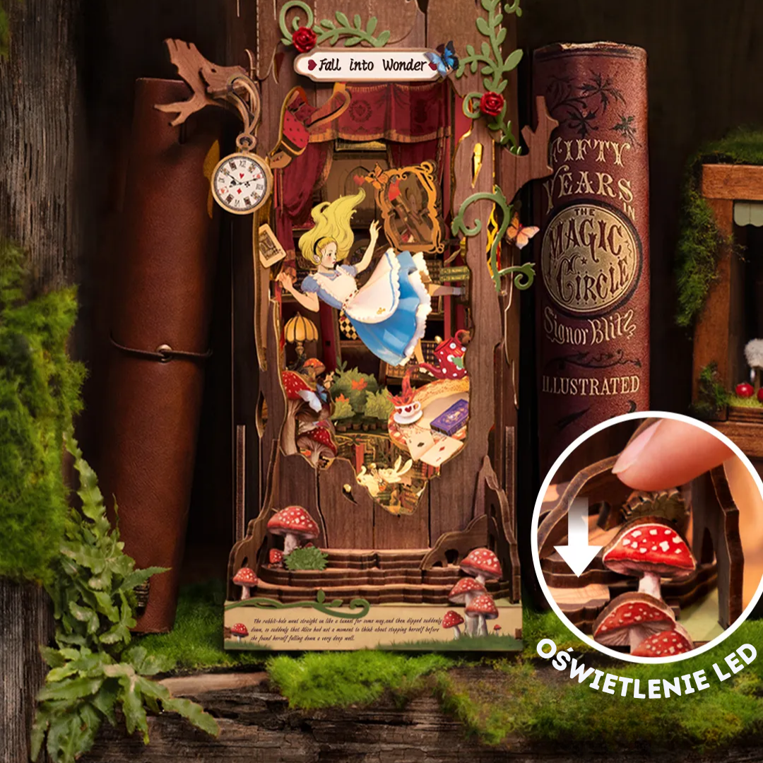 Alicja w Krainie Czarów Rolife DIY Book Nook – Miniaturowy Domek 3D – oświetlenie LED po zmroku