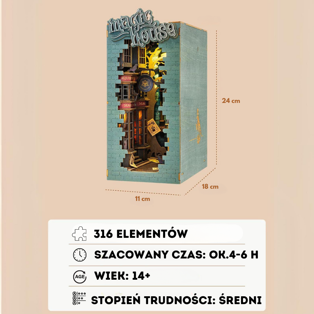 Magic House DIY Book Nook – Miniaturowy Domek 3D | Robotime – wymiary modelu
