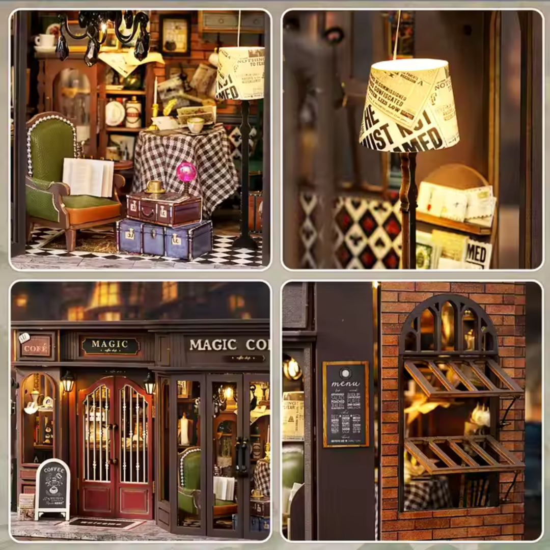 DIY Miniaturowy Domek - Magic Coffee Shop | Cutebee – oświetlenie LED po zmroku