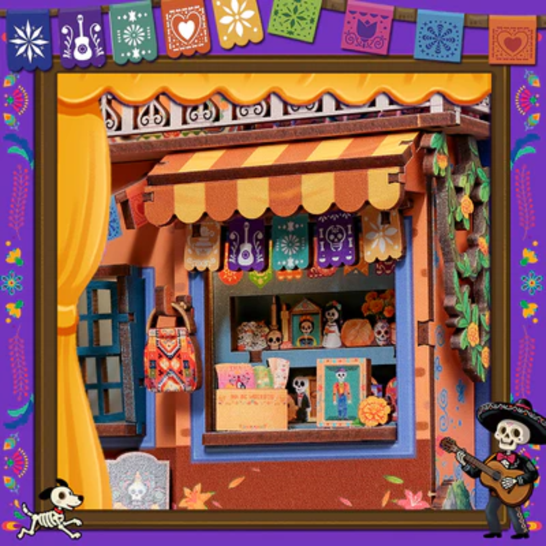 Kwiatowy wózek i barwne detale – Plaza de los Muertos - DIY Book Nook | Cutebee Miniaturowy Domek