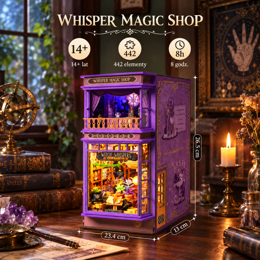 Whisper Magic Shop – DIY Book Nook Robotime | Puzzle 3D Prezent – wymiary modelu