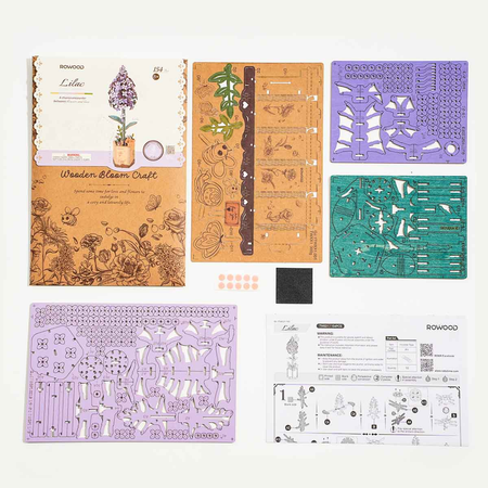 Bez Lilac – Puzzle 3D Rowood, drewniany kwiat DIY, nie więdnie