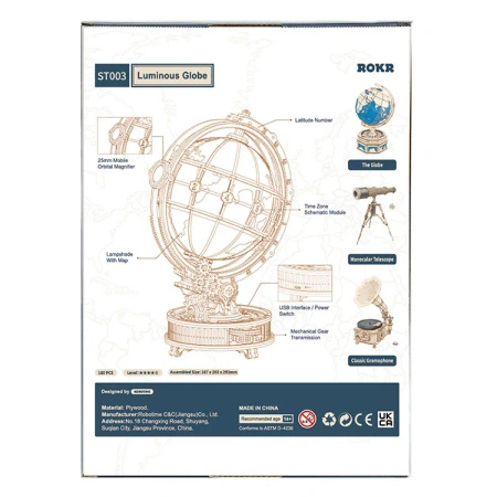 Świecący Globus z Lupą – Puzzle 3D ROKR, lampka LED (180 el.)