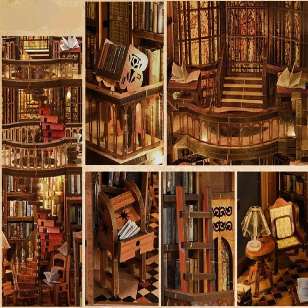 Witraże pełne barw – Abbey Library Minicity DIY Book Nook – Puzzle 3D Prezent