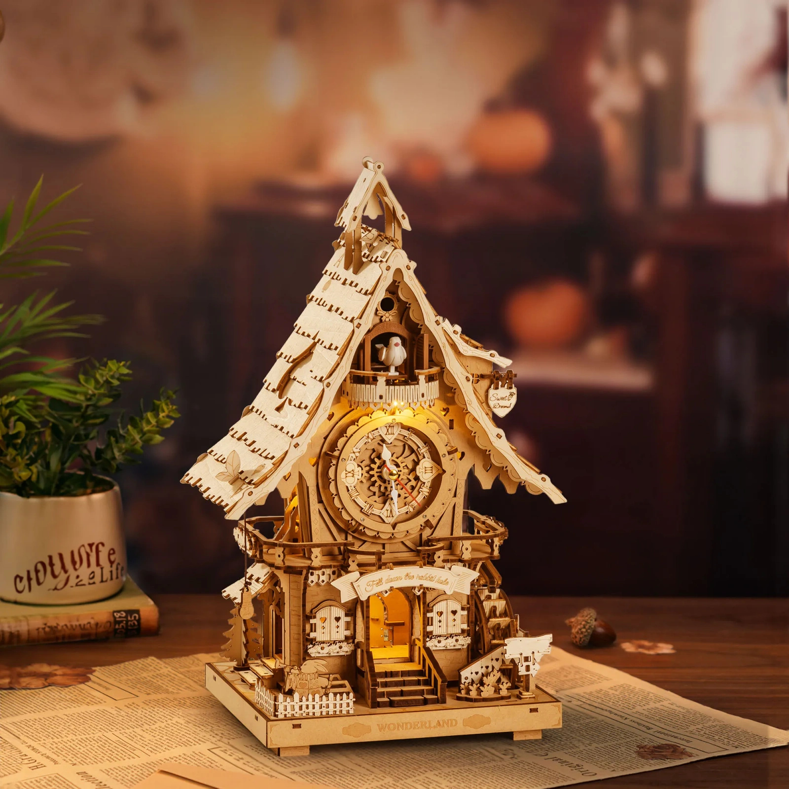 Drewniany Zestaw Puzzle 3D - Zegar Cuckoo Clock | ROKR – pomysł na prezent