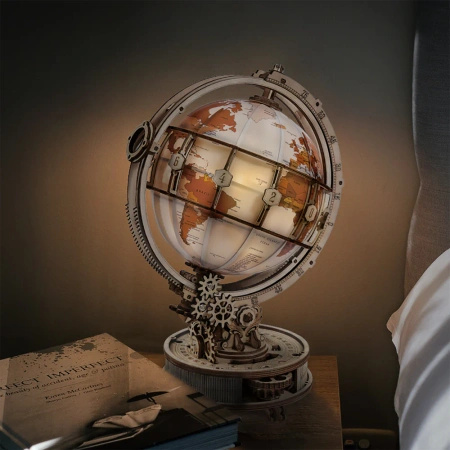 Świecący Globus z Lupą – Puzzle 3D ROKR, lampka LED (180 el.)