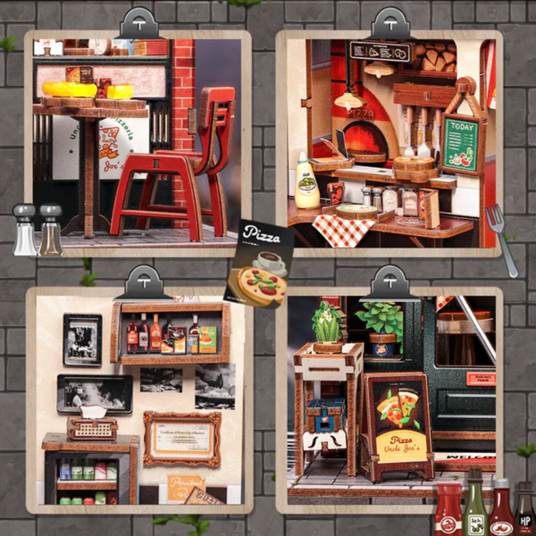 Ciepłe światło neonu – DIY Book Nook - Pizzeria | Cutebee Mini domek