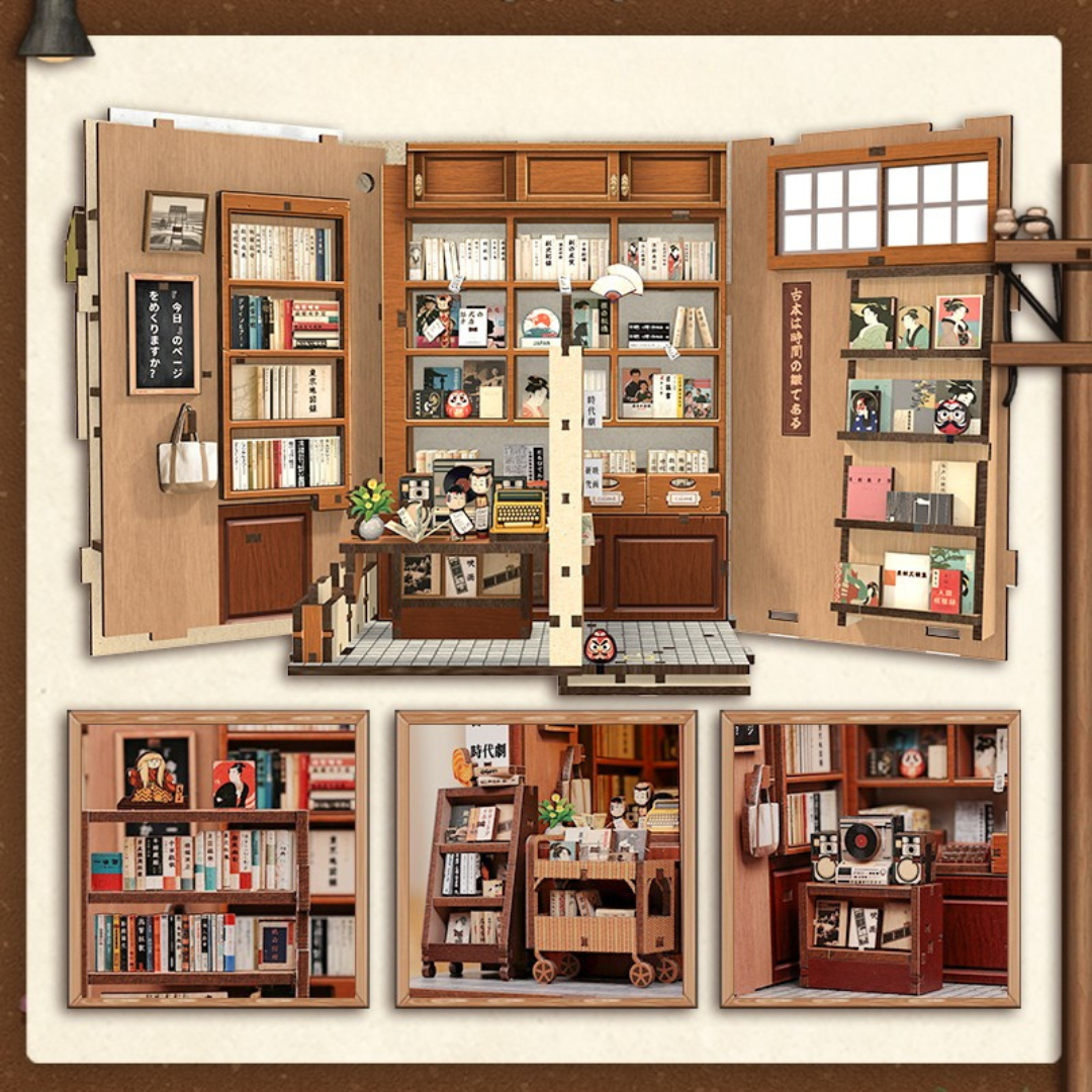 Światło, które ożywia scenę – Antique Bookery of Kyoto – DIY Book Nook CuteBee | Puzzle 3D Prezent