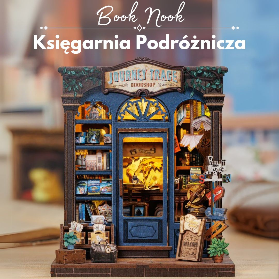 Księgarnia Podróżnicza Cutebee DIY Book Nook – Puzzle 3D Prezent – oświetlenie LED po zmroku