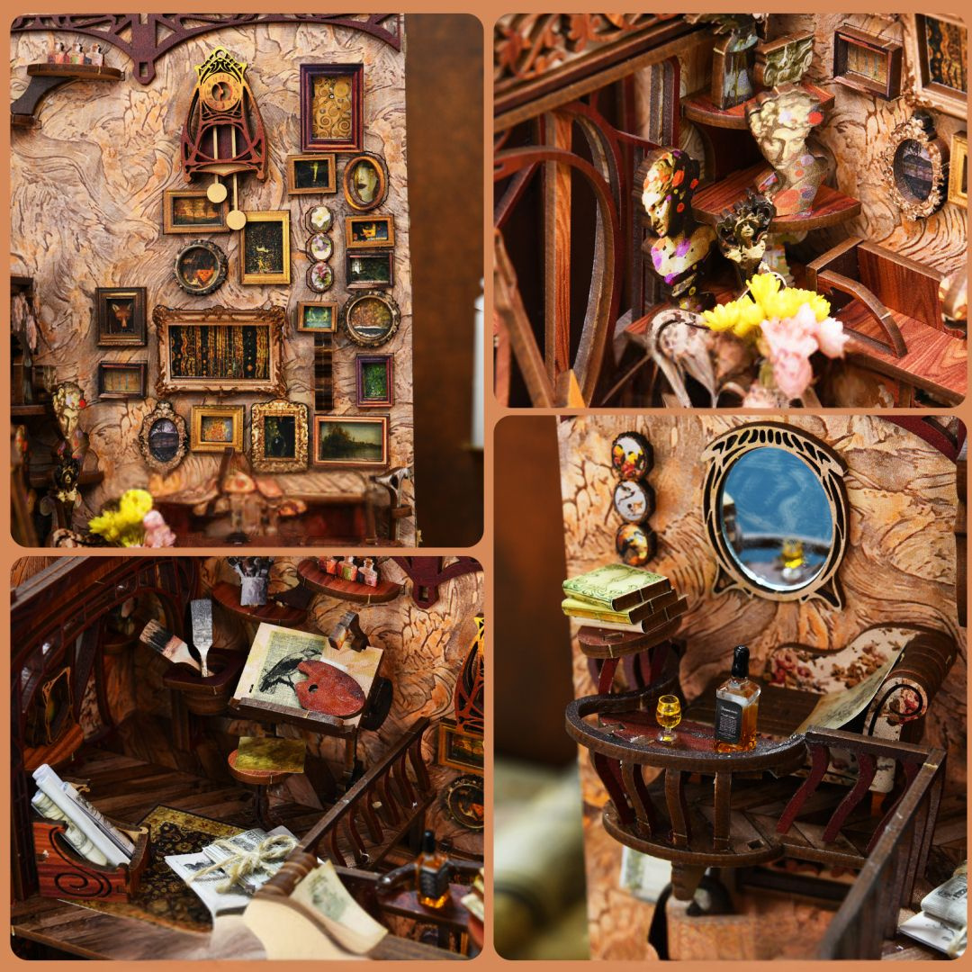 Sztaluga i przybory malarza – Painter's Day at Dusk – DIY Book Nook Minicity | Puzzle 3D Prezent