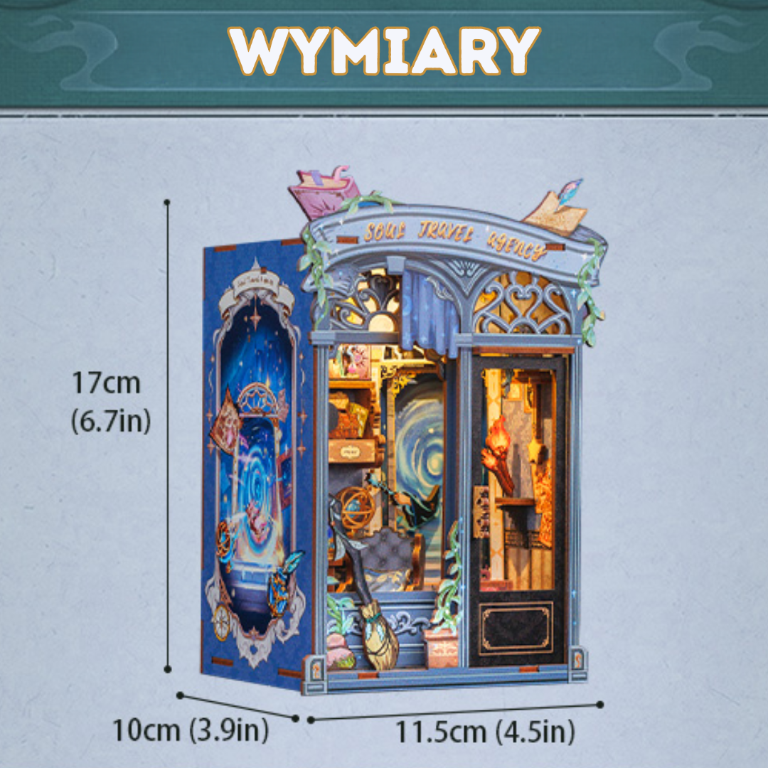 DIY Book Nook - Agencja Podróży Dusz Nowa Wersja | Cutebee Miniaturowy Domek – wymiary modelu