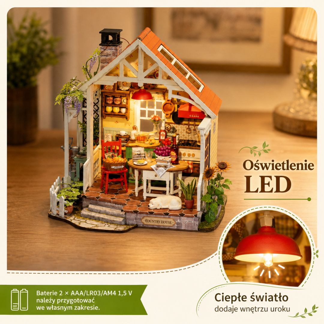 Mini Domek 3D - Farmerska Kuchnia | Rolife – oświetlenie LED po zmroku