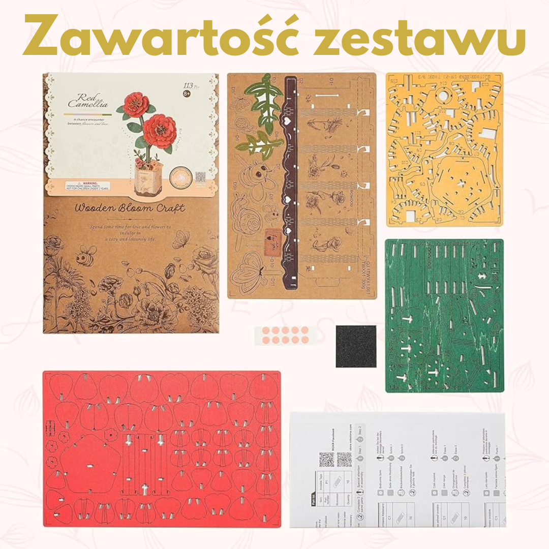 Drewniany Zestaw Puzzle 3D - Czerwony Goździk | Robotime – wymiary modelu