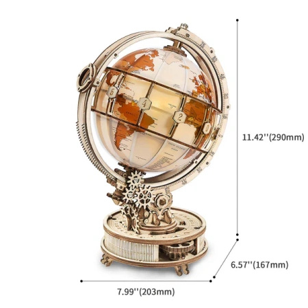 Świecący Globus z Lupą – Puzzle 3D ROKR, lampka LED (180 el.)