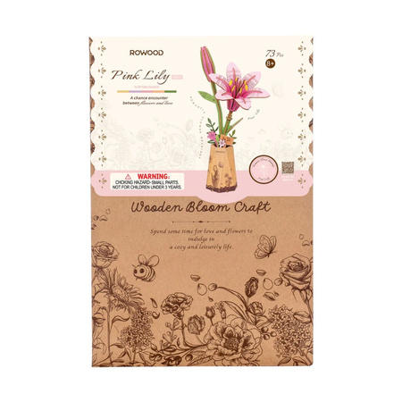 Pink Lily - Puzzle 3D Rowood, drewniany kwiat DIY