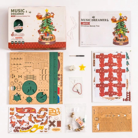 Drewniany Zestaw Puzzle 3D - Świąteczna Choinka (Pozytywka)