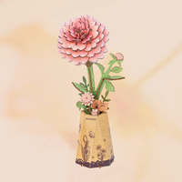 Pink Dahlia – Puzzle 3D Rowood, drewniana dalia w wazonie