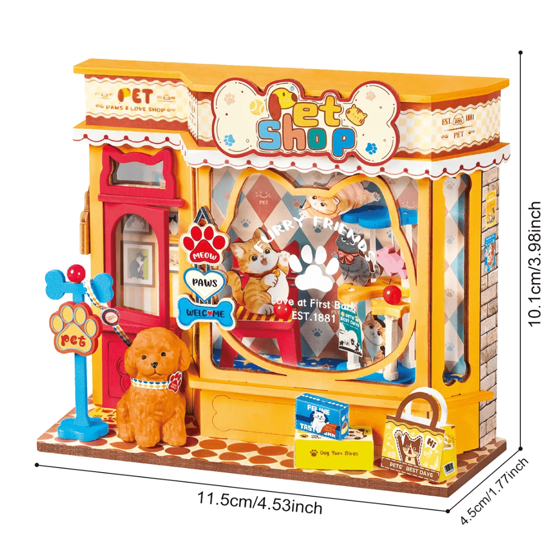 Pawfect Pet Shop | Rolife – DIY Miniaturowy Domek Puzzle 3D – wymiary modelu