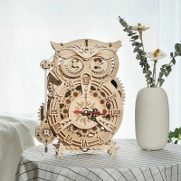 Drewniany zestaw puzzle 3d - Sowa Zegar | Robotime