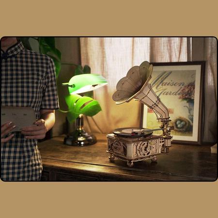 Gramofon Grający Winyle – Puzzle 3D Robotime, model DIY