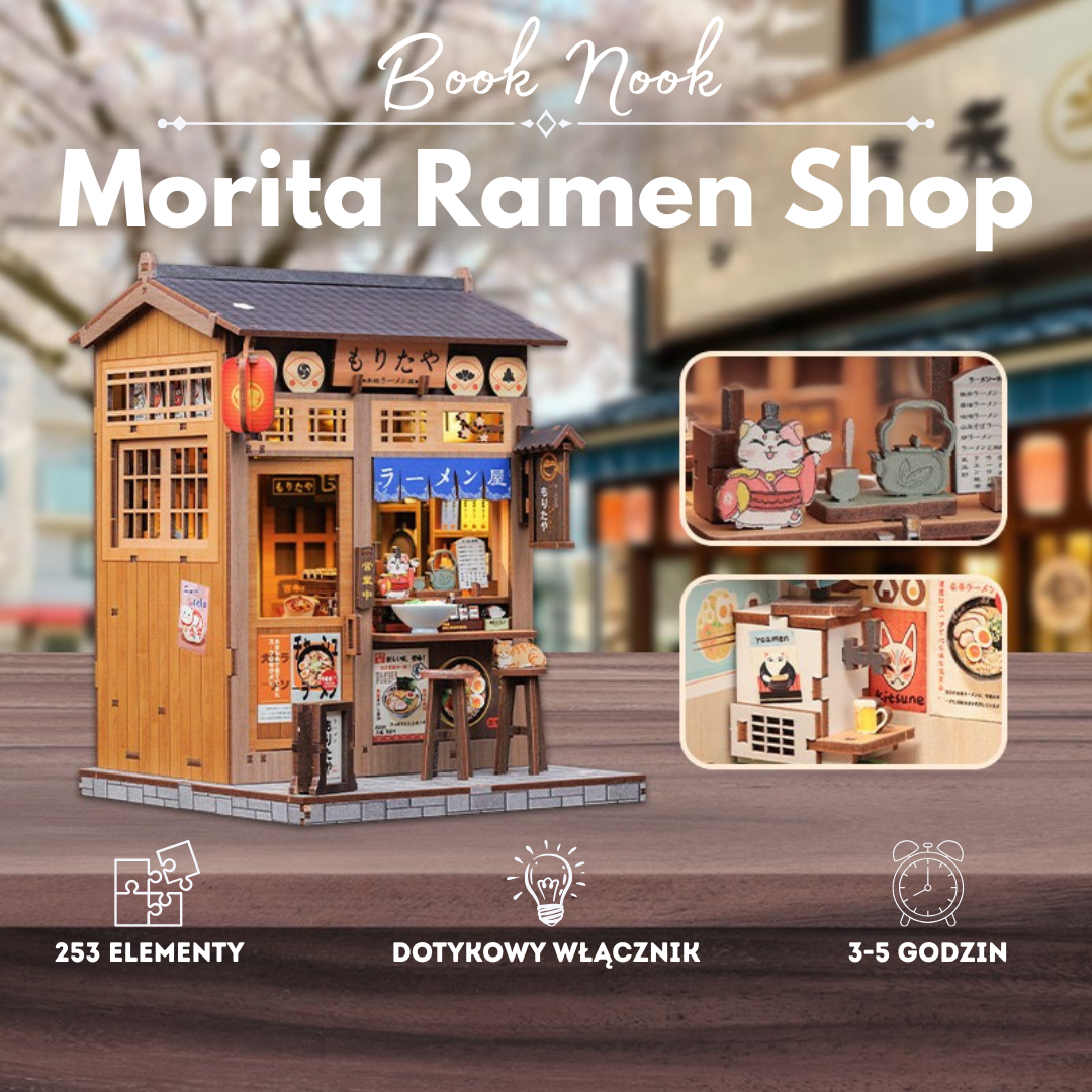 Efekt wow w biblioteczce – Morita Ramen Shop – DIY Book Nook Puzzle 3D | CuteBee