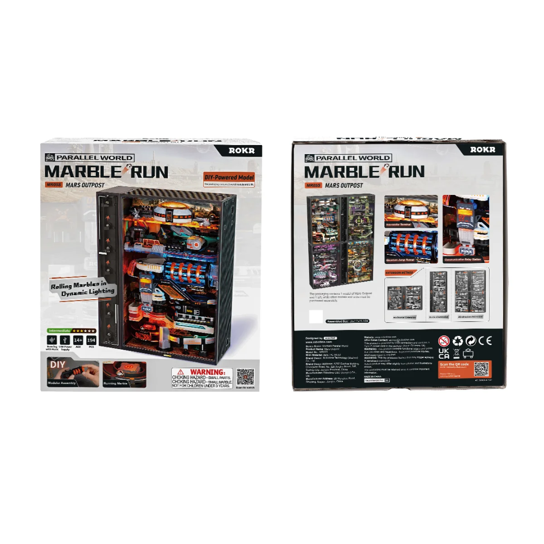 Mars Outpost Marble Run – Puzzle 3D ROKR, cyberpunk z LED (194 el.) – instrukcja krok po kroku