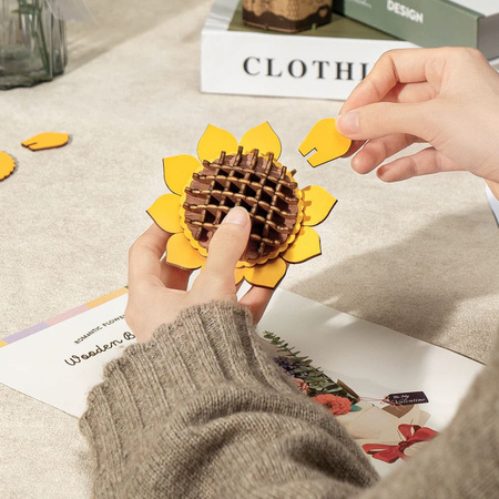 Słonecznika – Puzzle 3D Rowood, drewniany kwiat DIY Rolife