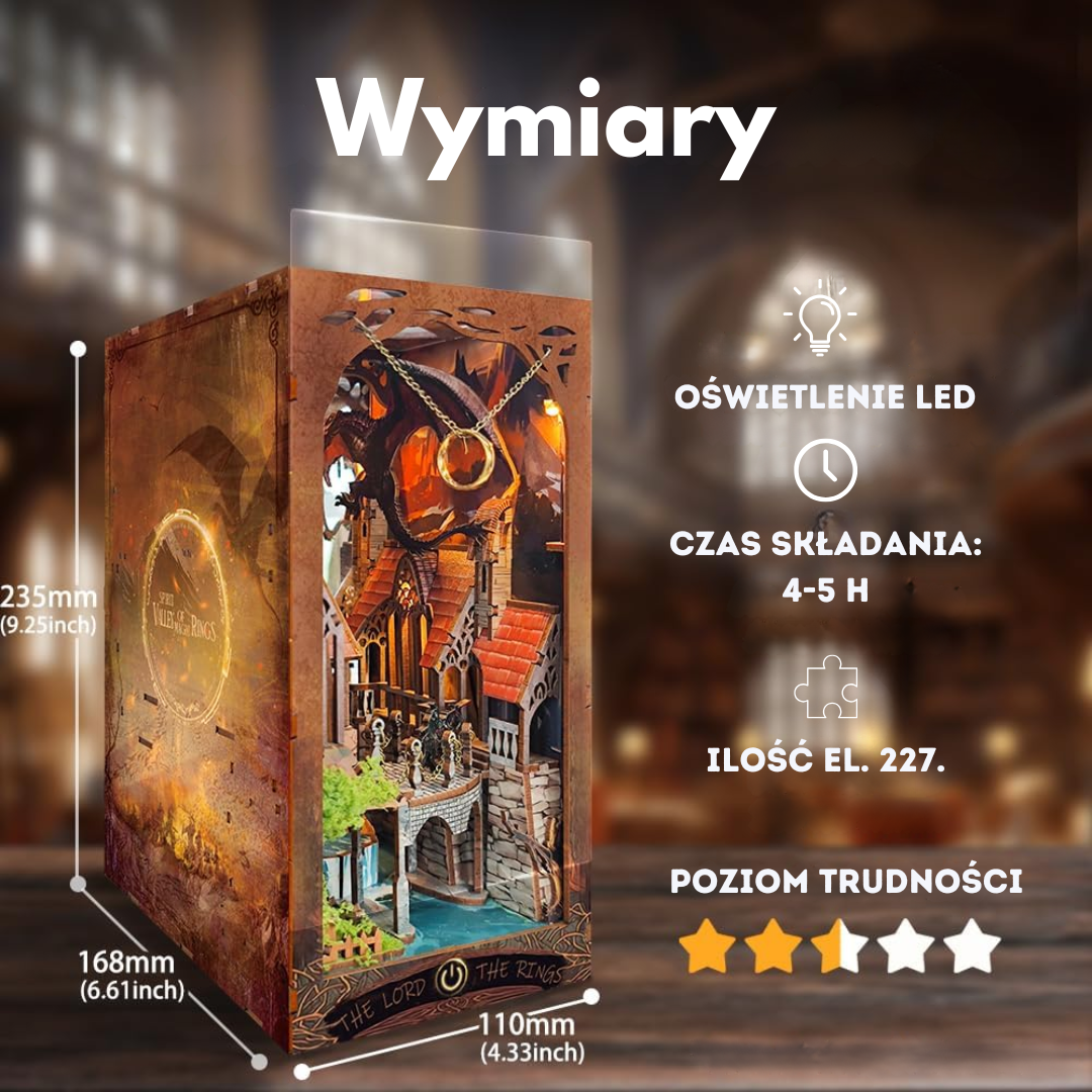 Władca Pierścieni - DIY Book Nook – Puzzle 3D Prezent – wymiary modelu