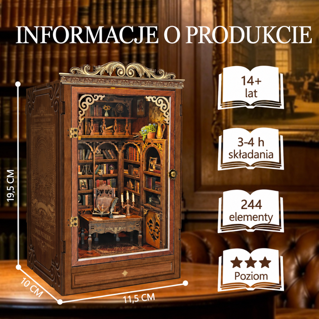 Time Book House – DIY Book Nook Joincon | Puzzle 3D Prezent – wymiary modelu