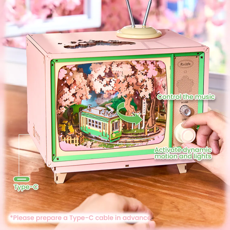 Sakura Dream Tour – Puzzle 3D Rolife, pozytywka retro TV (283 el.)