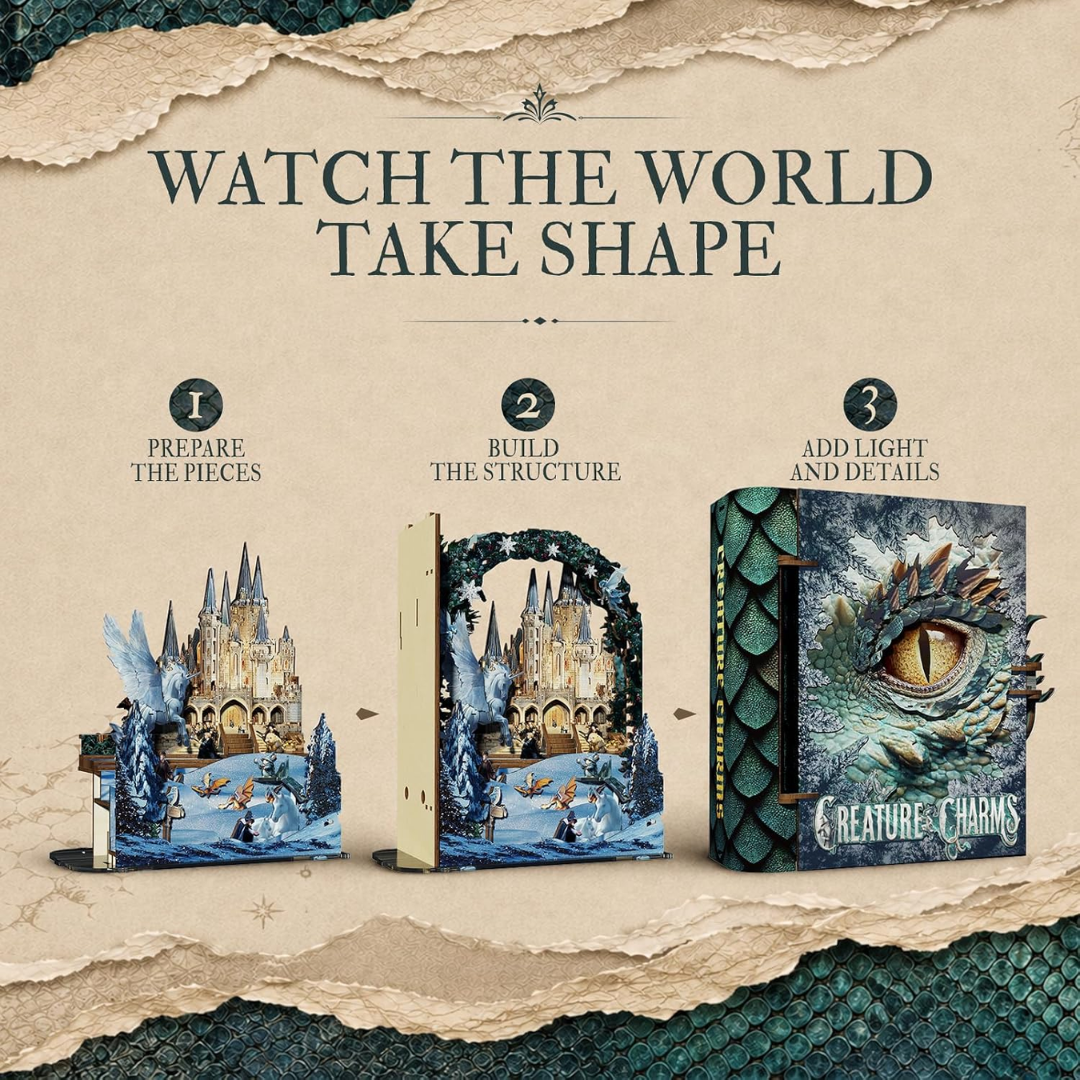 Godziny w twoim tempie – Creature Charms – DIY Book Nook Minicity | Puzzle 3D Prezent