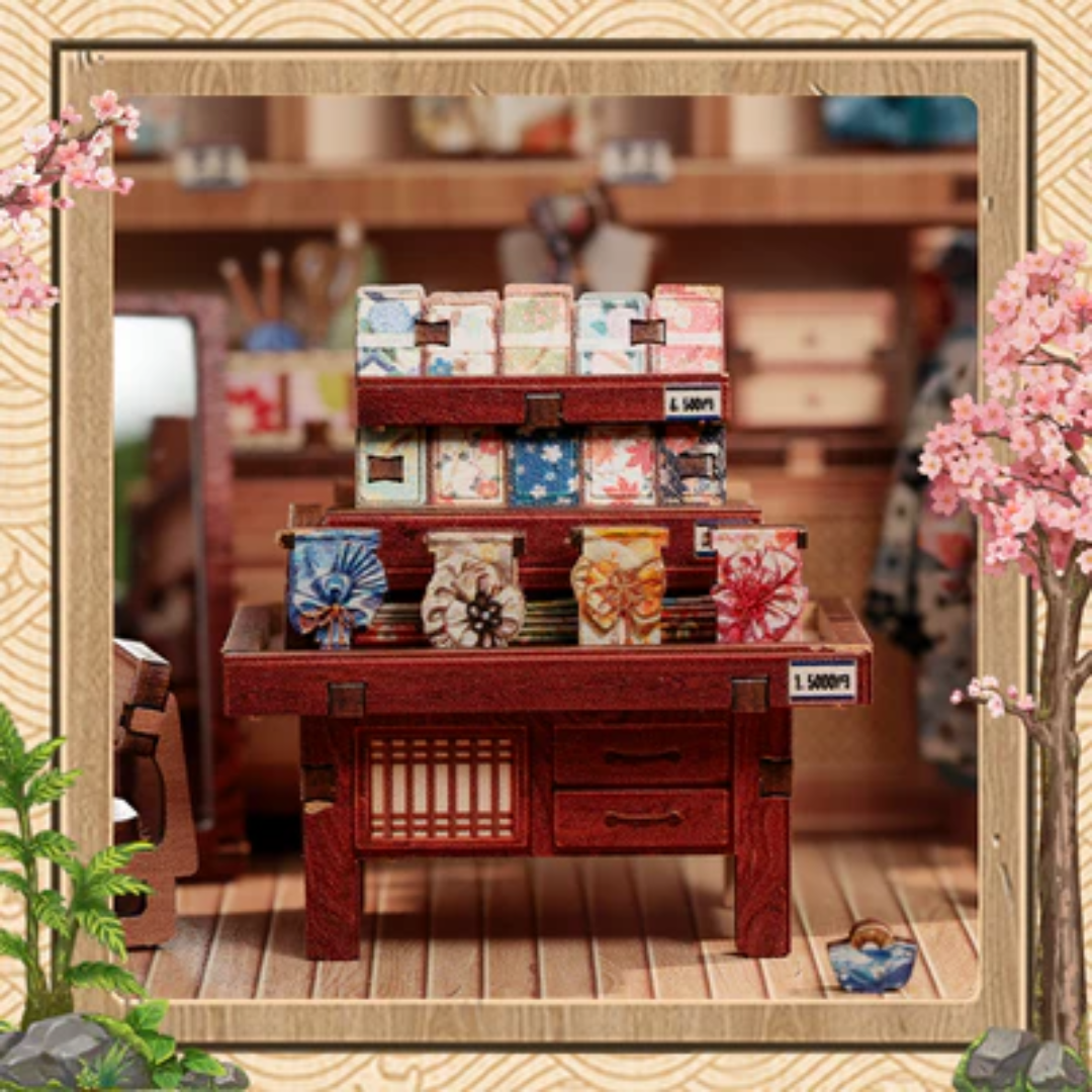 Kimona i bele materiałów – Sakura Kimono Shop – DIY Book Nook Puzzle 3D | CuteBee