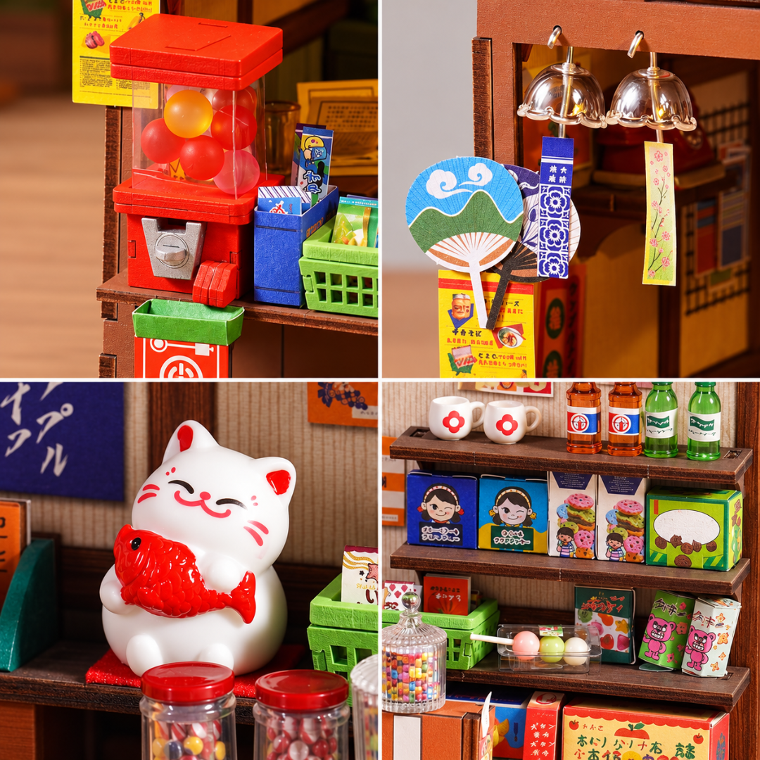 Witryna pełna słodyczy – Nostalgic Corner Shop – DIY Miniaturowy Domek | Robotime