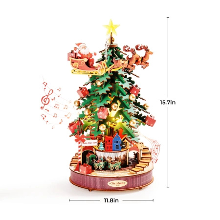 Świąteczna Choinka z Pozytywką i LED – Puzzle 3D Rolife (319 el.)