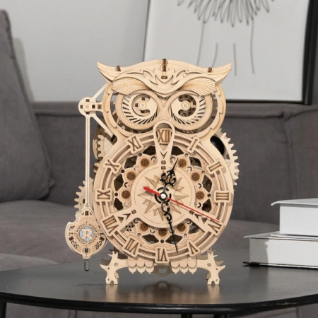 Drewniany zestaw puzzle 3d - Sowa Zegar | Robotime