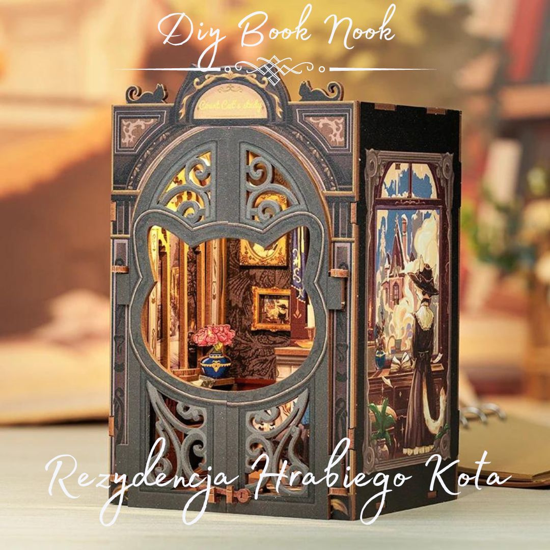 Rezydencja Hrabiego Kota – DIY Book Nook Puzzle 3D | CuteBee – oświetlenie LED po zmroku