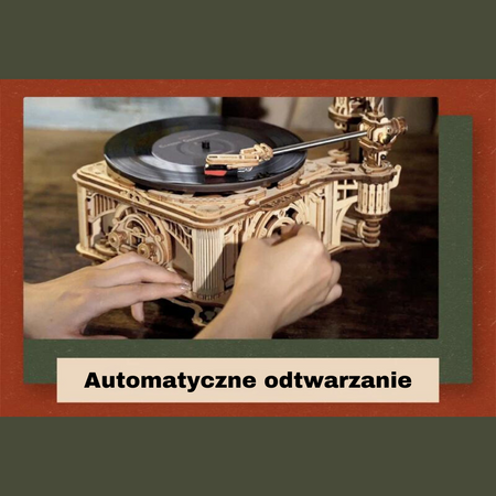 Gramofon Grający Winyle – Puzzle 3D Robotime, model DIY