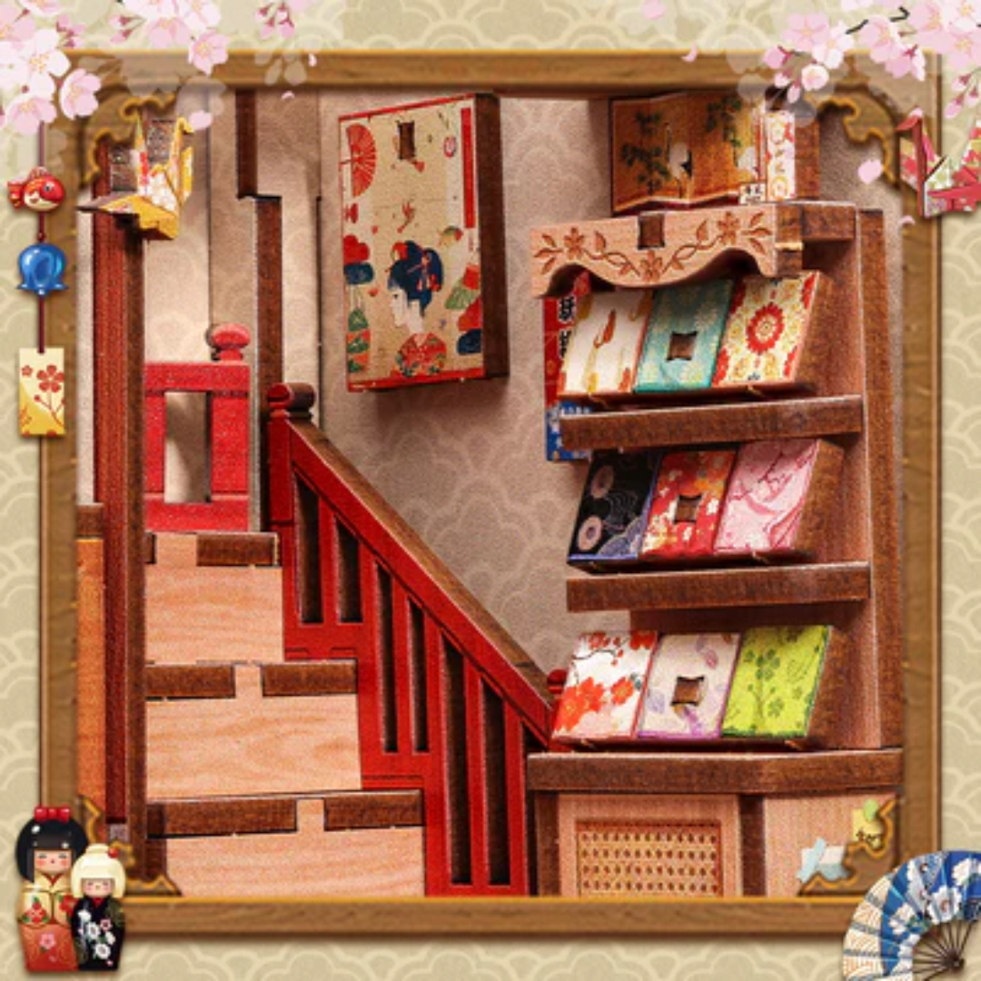 Efekt wow w biblioteczce – Sklepik z Lalkami Kokeshi – DIY Book Nook Puzzle 3D | CuteBee